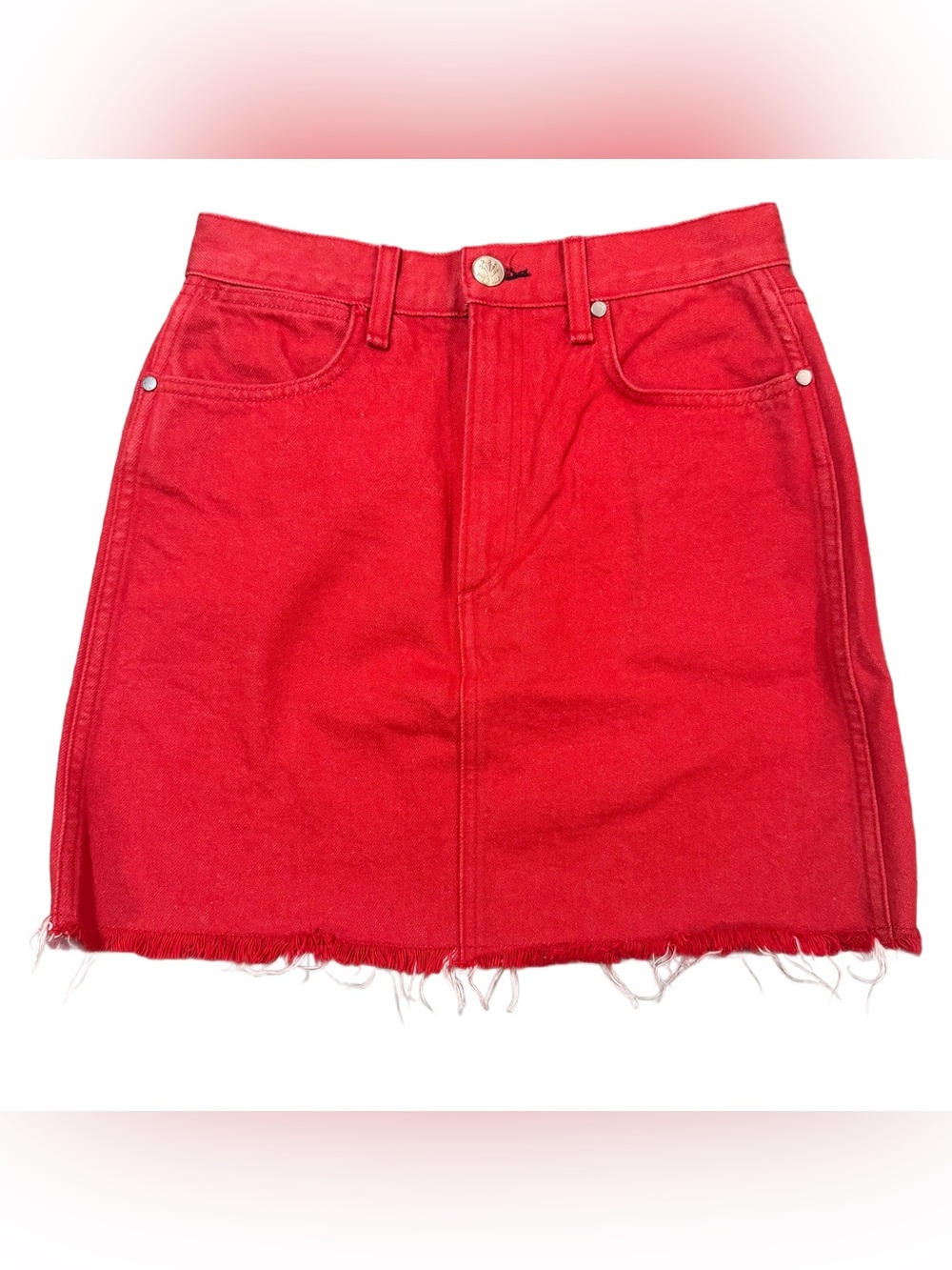 rag & bone Red Denim Mini Skirt with Raw Hem